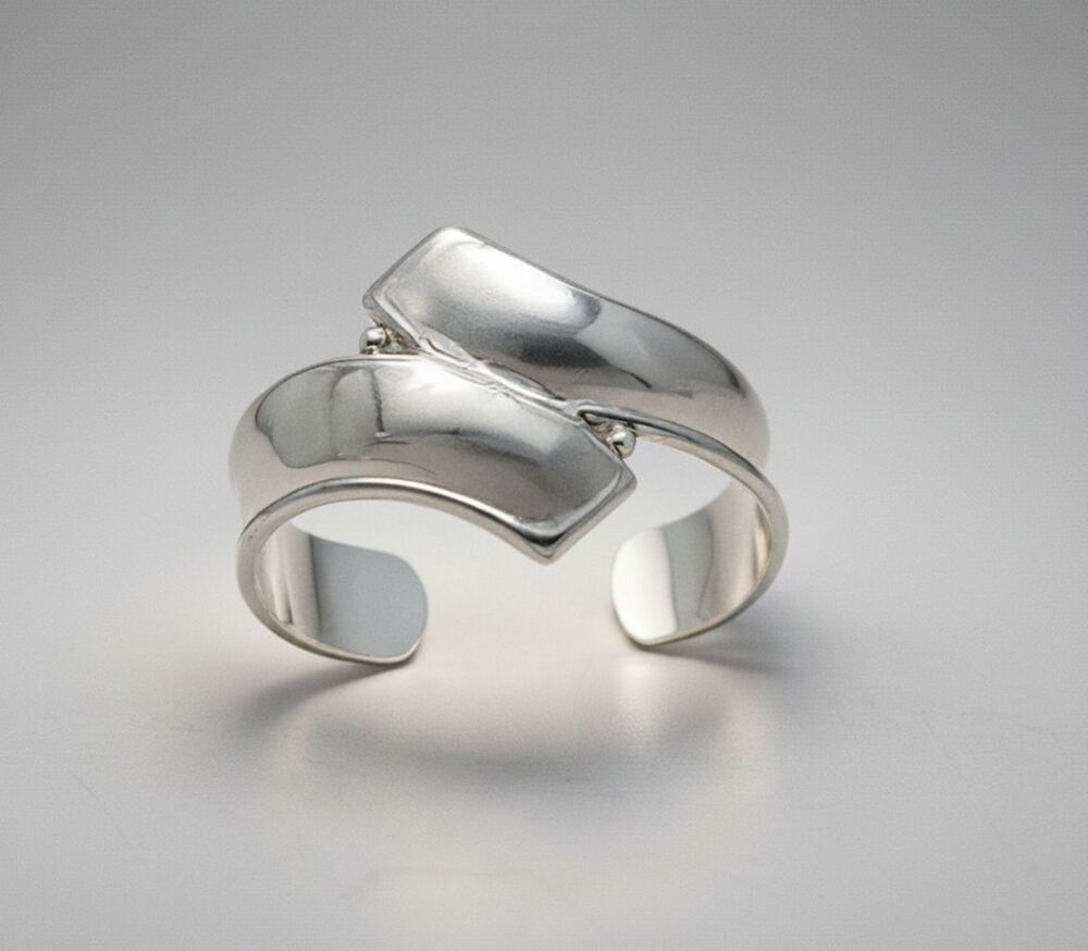 Taxco Signed Sterling .925 - Open Cuff Bypass Bracelet, 47g Size:7.5 - Adjusts